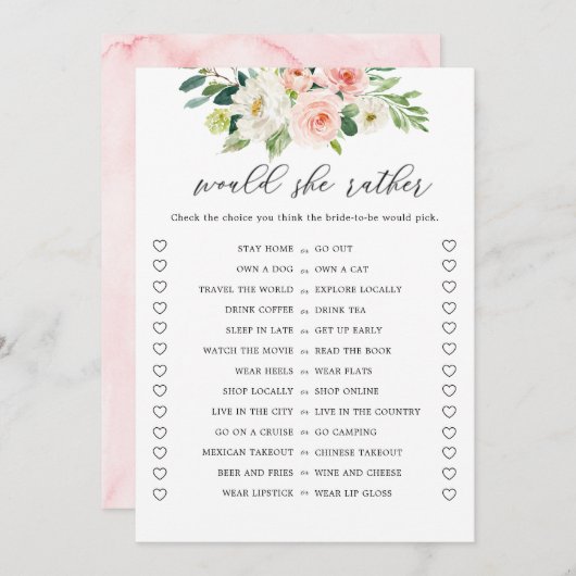 デジタルフローラは彼女はむしろブライダルシャワーゲーム 招待状 (正面/裏面)