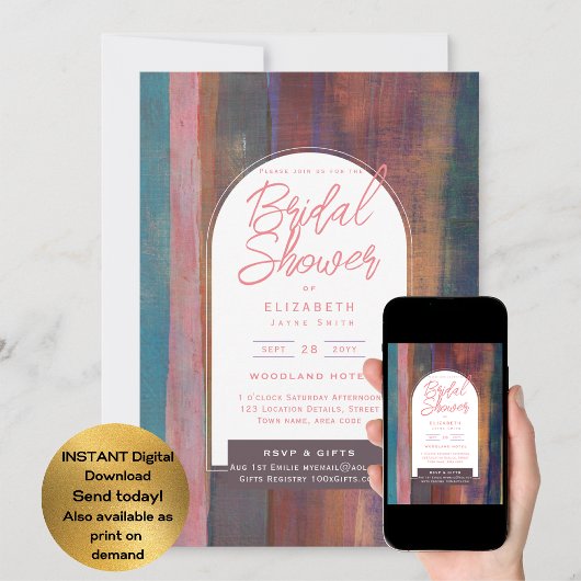 デジタルブライダルシャワー招待状アーバンモダン抽象芸術 招待状