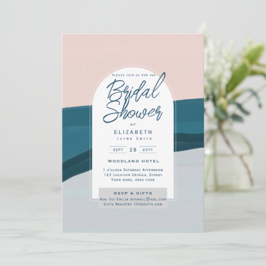 デジタルブライダルシャワー招待状ブルーピンクネイビー 招待状 (スタンド正面)