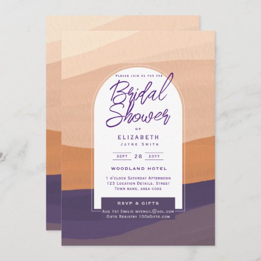 デジタルブライダルシャワー招待状紫オレンジ 招待状 (正面/裏面)