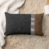 デジタルブラックブラウンスエードアールヌーボーリボン ランバークッション (ブランケット)