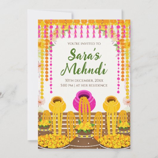 デジタルヘンナパーティーの招待状 & ハルディの招待 招待状 (正面)