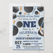 デジタルホッケーのパーソナライズ1回目の誕生日パーティー 招待状 (正面)