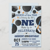 デジタルホッケーのパーソナライズ1回目の誕生日パーティー 招待状 (正面/裏面)