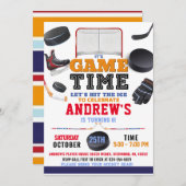 デジタルホッケー誕生日パーティーのパーソナライズ 招待状 (正面/裏面)