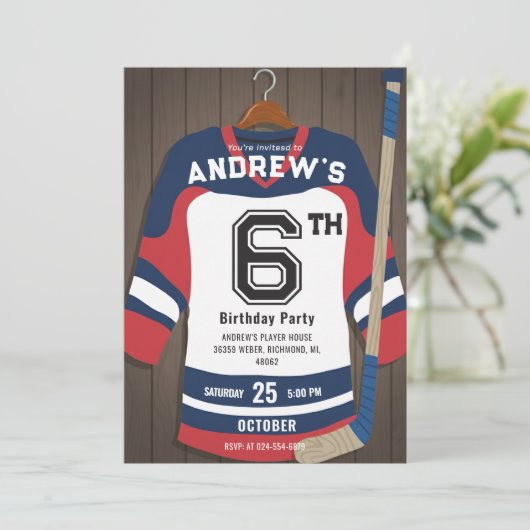 デジタルホッケー誕生日パーティーをカスタマイズ 招待状 (スタンド正面)