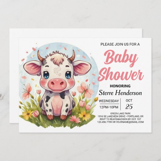 デジタルボーエレガントホ牛の赤ちゃんシャワー 招待状 (正面/裏面)
