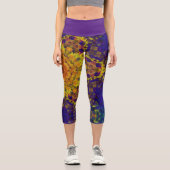デジタルマンダライエローブルーとパープル カプリレギンス (正面)