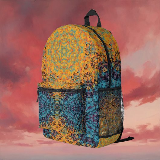デジタルマンダライエローブルーとレッド プリントバックパック