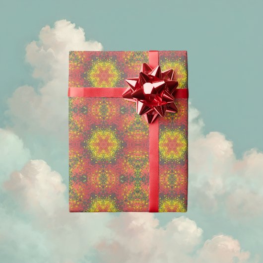 デジタルマンダライエローレッドとブラック ラッピングペーパー