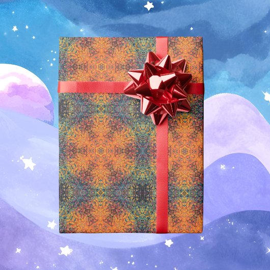 デジタルマンダラオレンジブルーとイエロー ラッピングペーパー