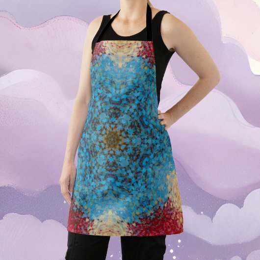 デジタルマンダラブルー赤と黄 エプロン