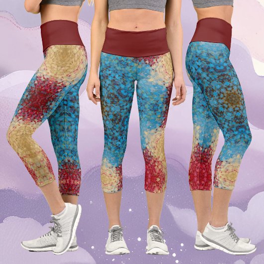 デジタルマンダラブルー赤と黄 カプリレギンス