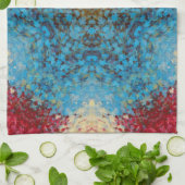 デジタルマンダラブルー赤と黄 キッチンタオル (折り畳み)