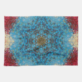 デジタルマンダラブルー赤と黄 キッチンタオル (横)