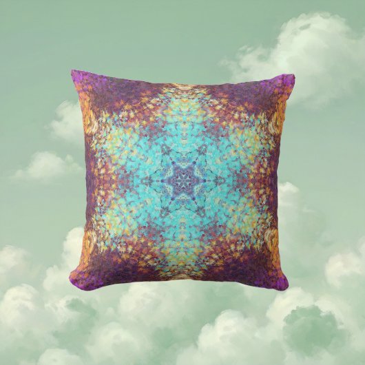 デジタルマンダラブルー黄色と紫 クッション