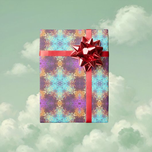 デジタルマンダラブルー黄色と紫 ラッピングペーパー