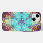 デジタルマンダラブルー黄色と紫 Case-Mate iPhoneケース (裏面 (横))