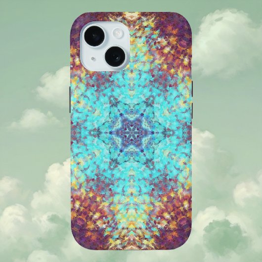 デジタルマンダラブルー黄色と紫 Case-Mate iPhoneケース