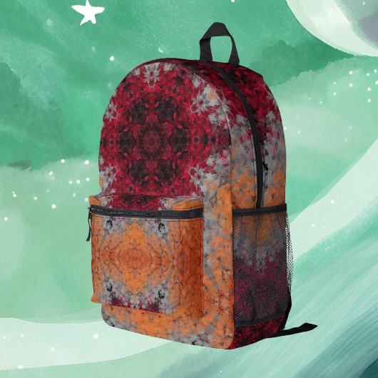 デジタルマンダラレッドオレンジとブルー プリントバックパック