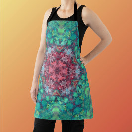 デジタルマンダラレッド緑とブルー エプロン