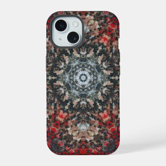 デジタルマンダラ 赤と白 iPhone 15ケース (裏面)