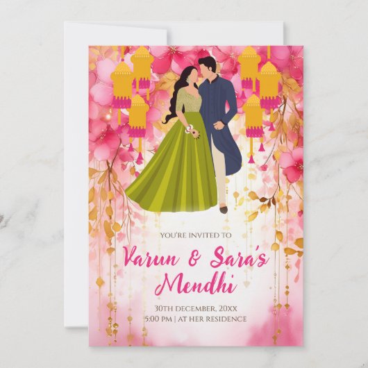 デジタルメヘンディの招待状 メヘンディのデジタル招待状 メヘンディ 招待状 (正面)