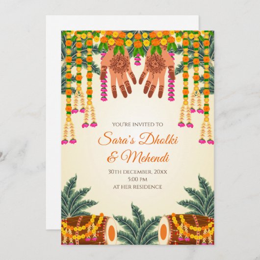 デジタルメヘンディ招待デジタルドholki招待状 招待状 (正面/裏面)