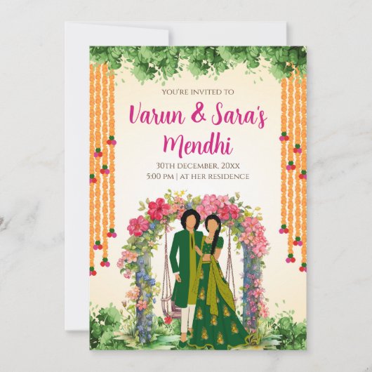 デジタルメヘンディ招待状 & ウェディングメヘンディのお誘い 招待状 (正面)