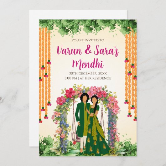 デジタルメヘンディ招待状 & ウェディングメヘンディのお誘い 招待状 (正面/裏面)