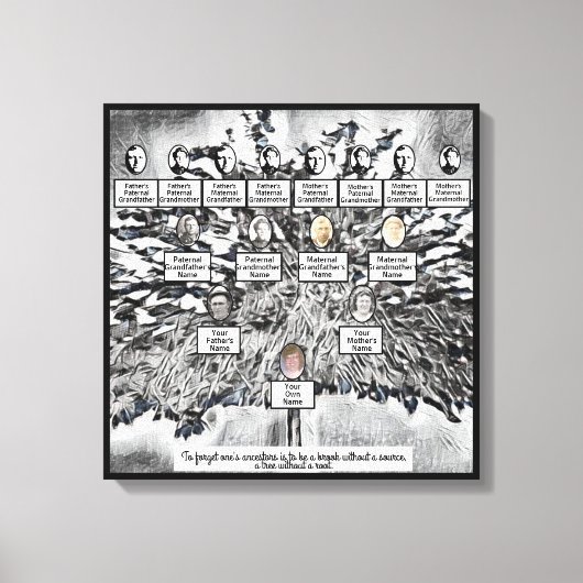 デジタルモダンブラックファミリーツリー4世代 キャンバスプリント (正面)