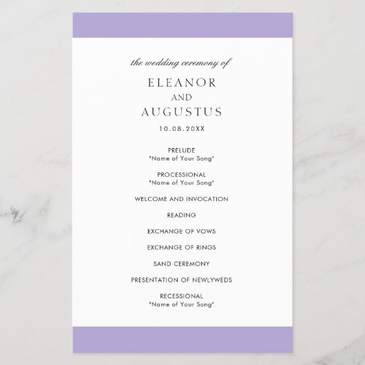 デジタルラベンダーパープルバジェット結婚式 プログラム チラシ (正面)