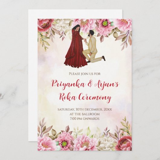 デジタルリングや輪式インディアン婚約招待 招待状 (正面/裏面)