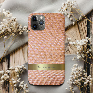 デジタルレザー銅スネークスキン金ゴールドメタル iPhone 11 PROケース