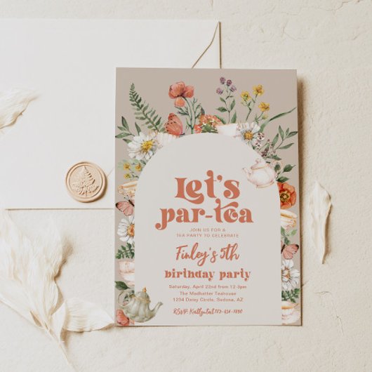 デジタルワイルドフラワーティーパーティー誕生日招待状 招待状