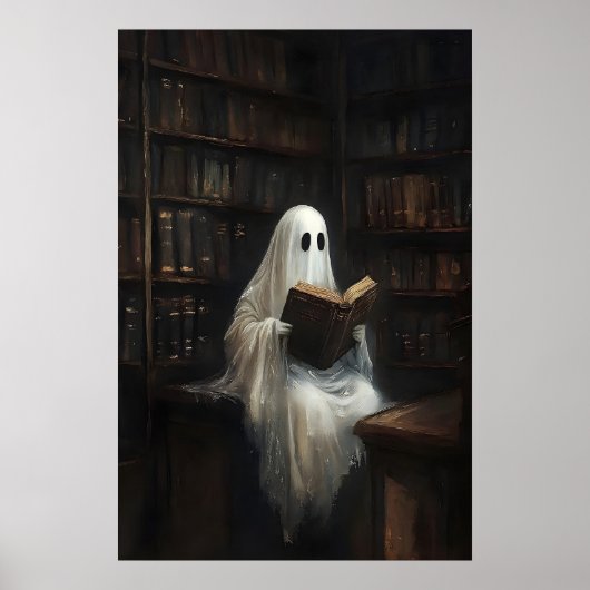 デジタル印刷：図書館で本を読む幽霊 ポスター (正面)