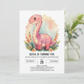 デジタル可愛いおもしろい恐竜ガール誕生日 招待状 (スタンド正面)