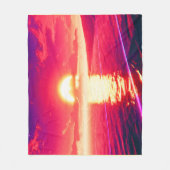 デジタル合成波サンセット海反射 フリースブランケット (正面)