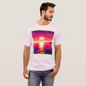 デジタル合成波サンセット海反射 Tシャツ (正面フル)