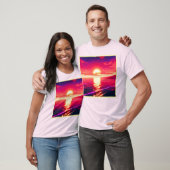 デジタル合成波サンセット海反射 Tシャツ (ユニセックス)