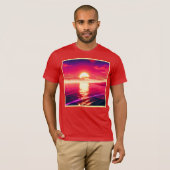 デジタル合成波サンセット海反射 Tシャツ (正面フル)