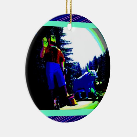 デジタル式に高められるPaul Bunyanおよびウシの写真 セラミックオーナメント (右)