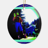 デジタル式に高められるPaul Bunyanおよびウシの写真 セラミックオーナメント (左)