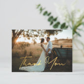 デジタル感謝してい金ゴールド手書き結婚写真 カード (スタンド正面)