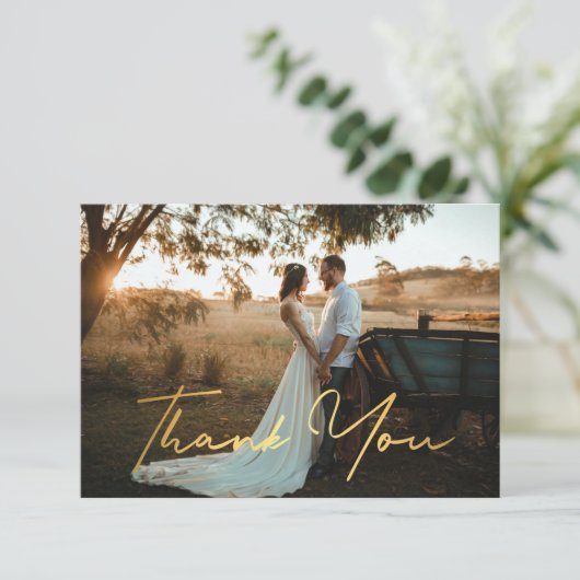 デジタル感謝してい金ゴールド手書き結婚写真 カード (スタンド正面)