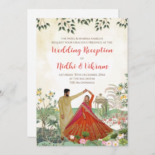 デジタル披露宴カードとインディアン結婚式の招待 招待状 (正面/裏面)