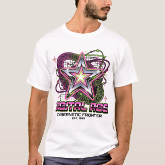 デジタル時代のアクシッドネオンピンクとグリーンビジュアル Tシャツ