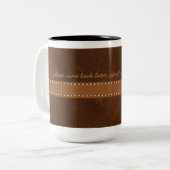 デジタル未加工皮のブラウンのおもしろいな革ステッチの革紐 ツートーンマグカップ (正面左)