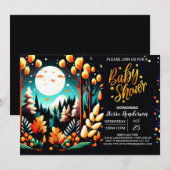 デジタル森のデジタル編集可能ベビーシャワー 招待状 (正面/裏面)