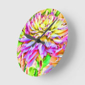 デジタル水彩ダリアギフト ラウンド壁時計 (傾斜)
